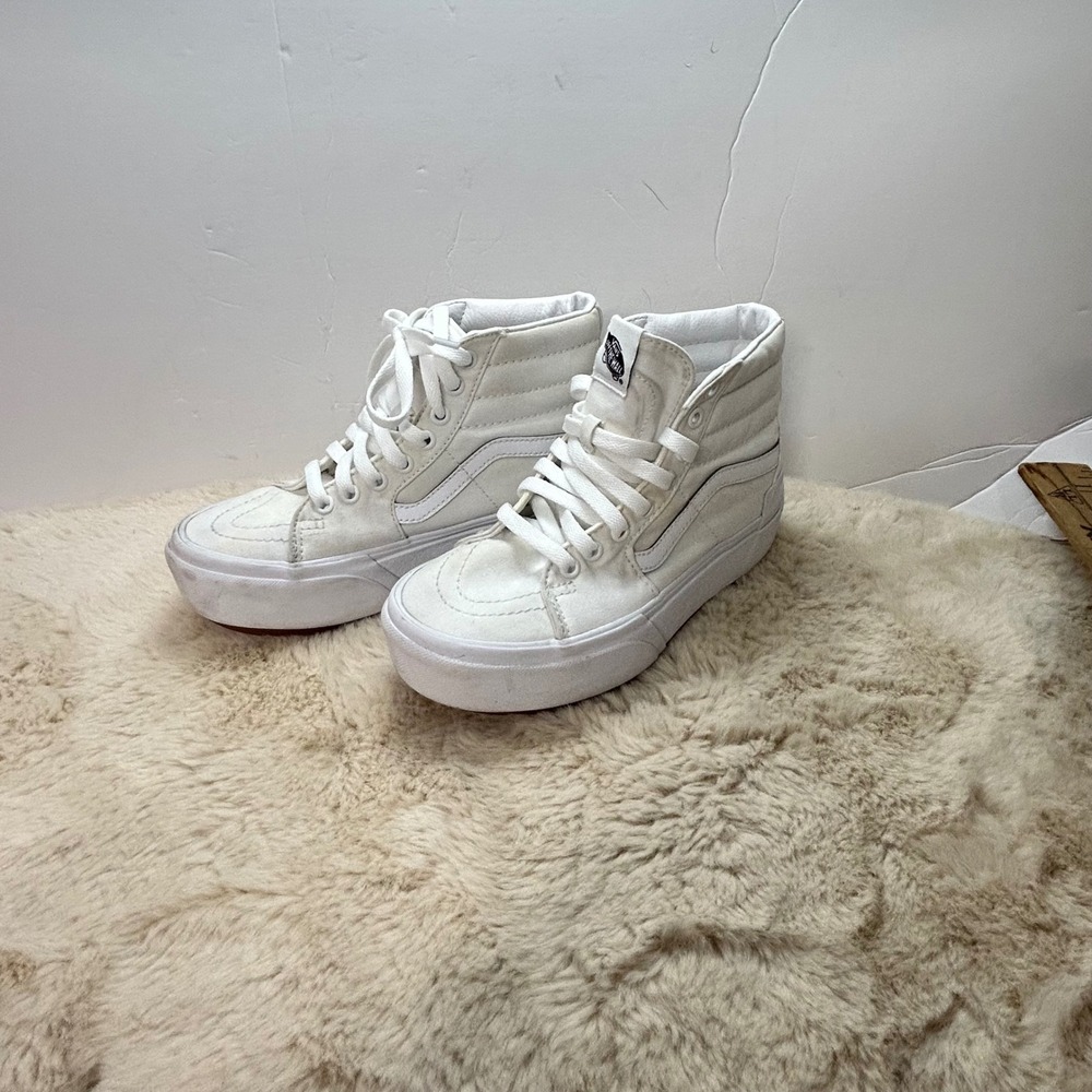 Vans SK8-Hi High Top White Canvas Sneakers Women's‎ Skate Shoes